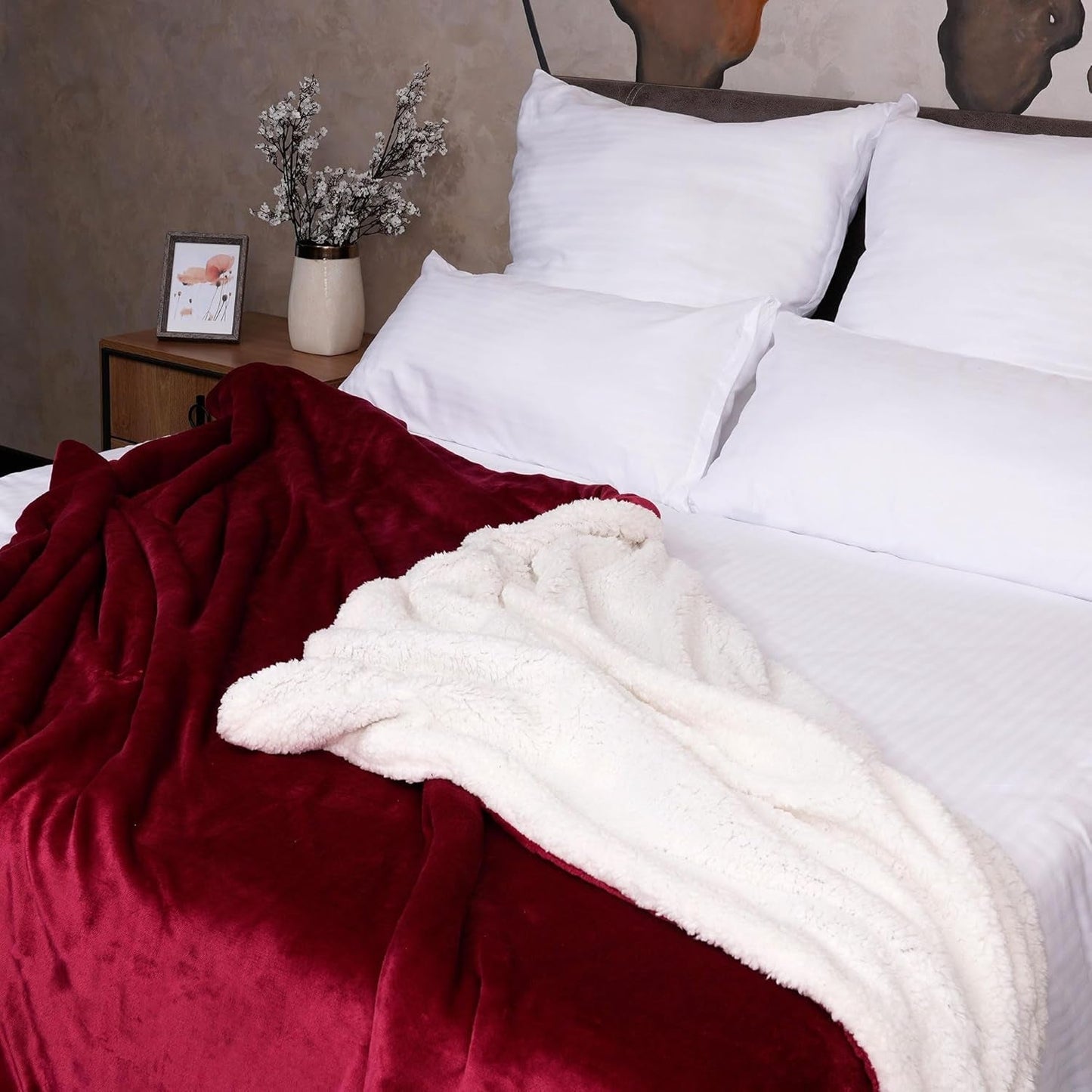 Komfortec gezellige deken 150X200 Cm, Oeko-Tex gecertificeerde pluizige fleecedeken, warme sherpadeken voor de bank, dikke deken voor de bank, bordeauxrode bedden en dekens Besuche den Komfortec-Store