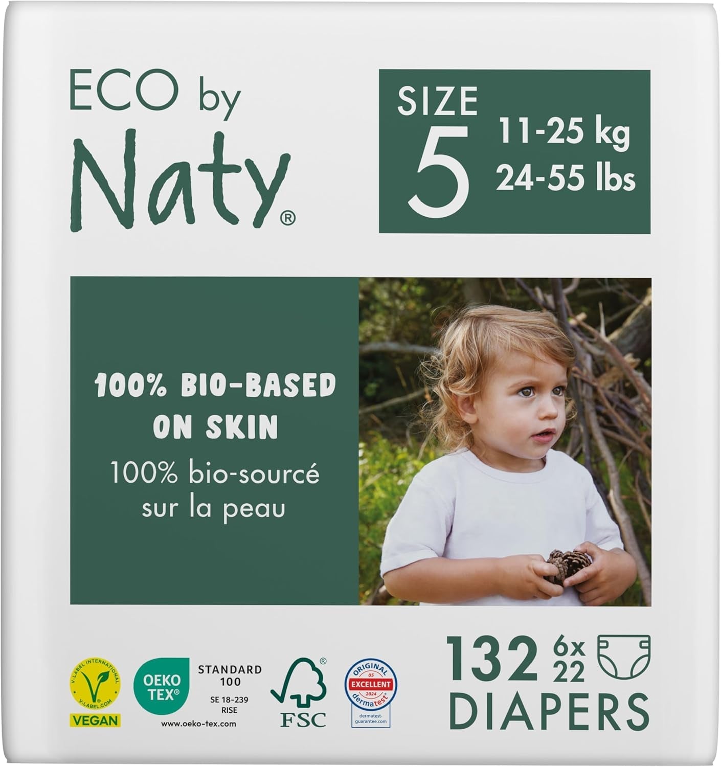 Eco Diapers Eco by Naty Baby Eco Diapers - premium biologische luiers, milieuvriendelijk, gemaakt van plantaardige materialen, ideaal voor de gevoelige babyhuid (maat 5 - 80 stuks)
