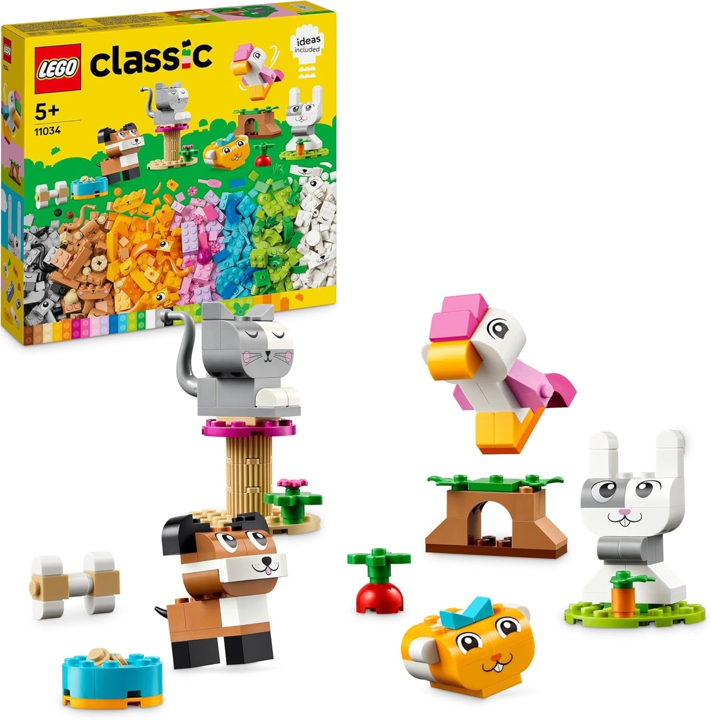 LEGO Classic Creatieve Dieren Kleurrijke stenen Box Build Brick Dierenfiguren Hond, Kat, Konijn, Hamster en Vogel Bouwspeelgoed voor jongens en meisjes vanaf 5 jaar 11034 Bouwsets Besuche in LEGO-Store Single