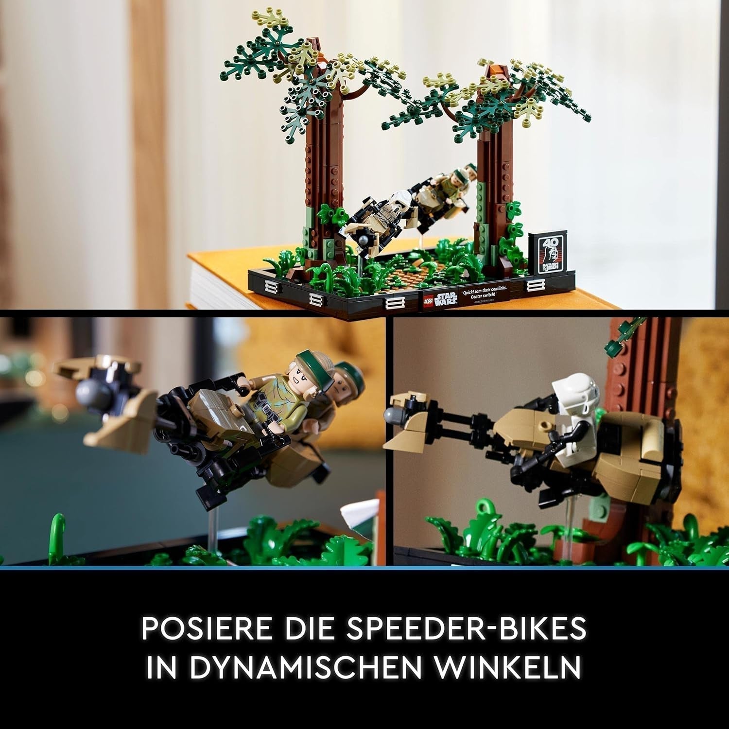 LEGO 75353 Star Wars Pursuit on Endor - Dioramaset, Return of the Jedi met Luke Skywalker, Princess Leia & Scout Trooper en Speeder Bikes, bouwsets ter ere van het 40-jarig jubileum Besuche in LEGO-Store
