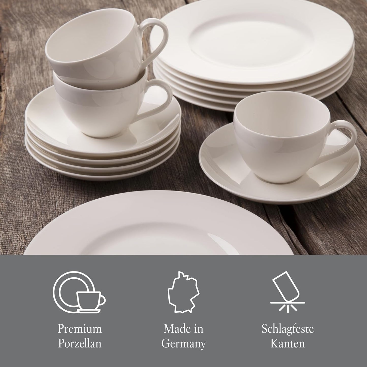 vivo - Villeroy & Boch Groep - Basic Wit 30-delig servies, vaatwasser- en magnetronbestendig, Wit servies, Koffieservies, Keramiek, Borden, Kopjes, Premium porselein