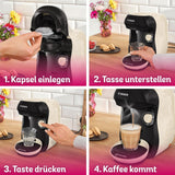 Bosch Tassimo Happy Friendly TAS107E Capsule-espressomachine, 70+ dranken, geschikt voor alle kopjes, auto-stop, duurzaam, perfecte dosering, ruimtebesparend, 1400W, crème/zwart