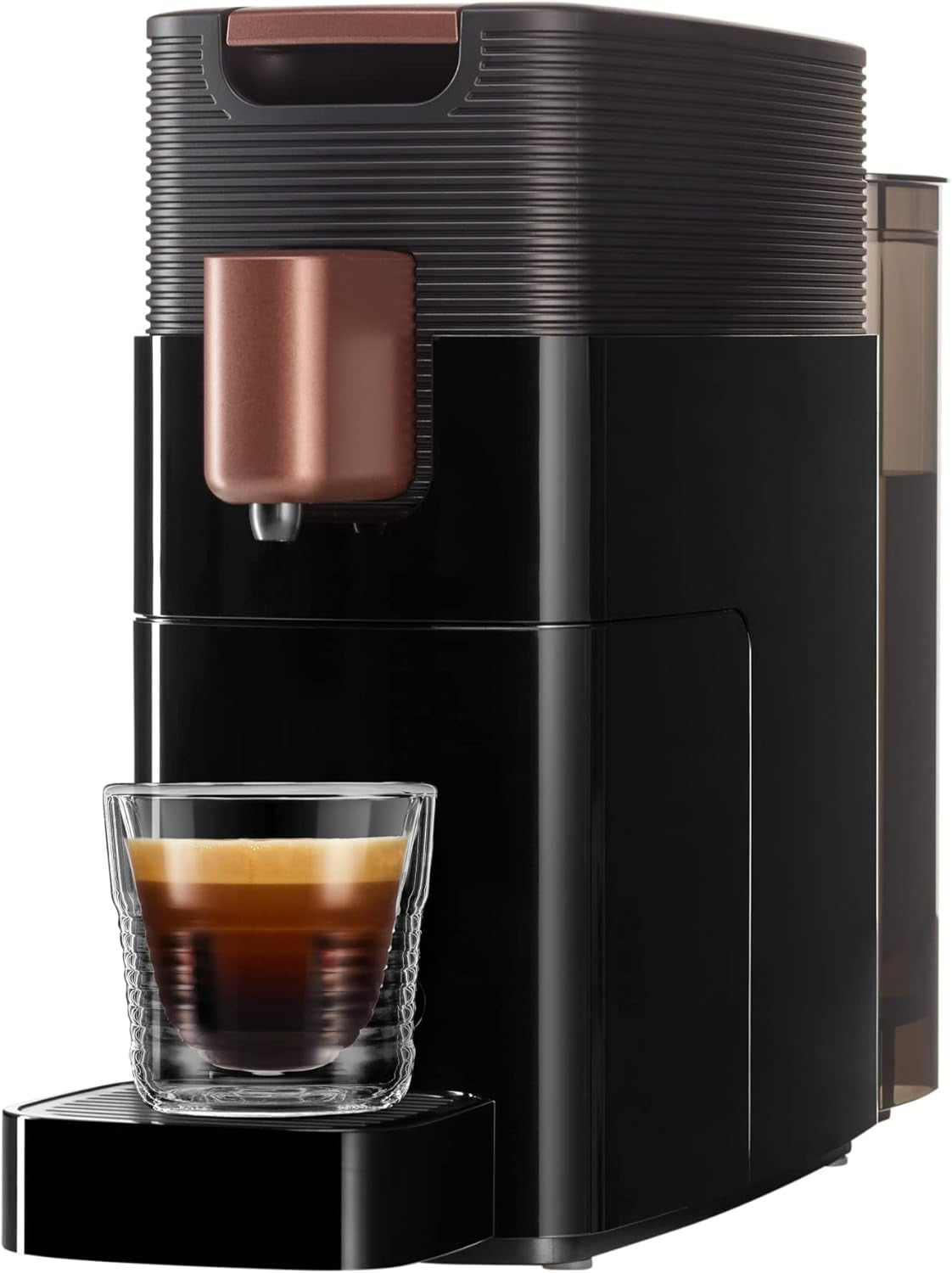 Espressomachine met K-FEE ONE capsules voor koffie, thee en cacao | Compacte espresso | Snelle verwarming | Watertank van 0,8 l | 19 maten | Zwart koper | Stiftung Warentest 2023-testwinnaar
