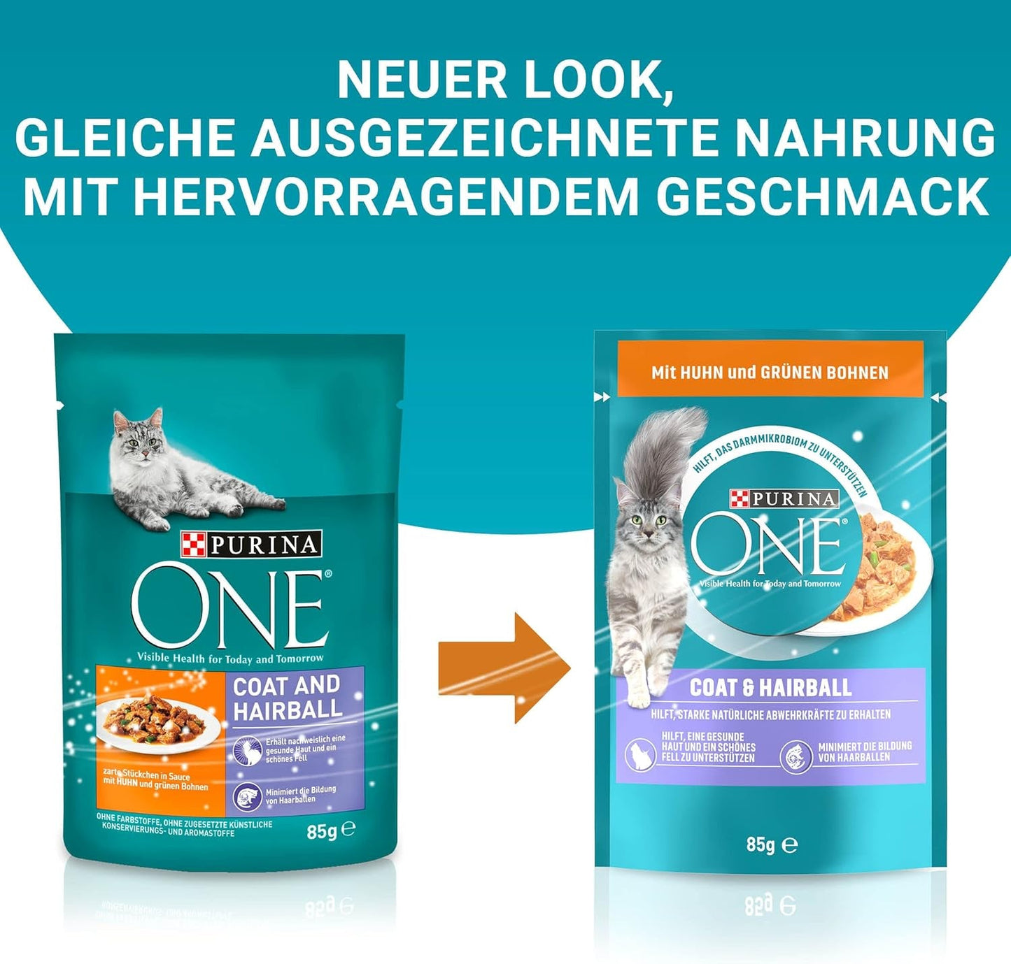 PURINA ONE vacht- en haarbal natvoer voor katten in saus met kip, 26 stuks (26 x 85 g)