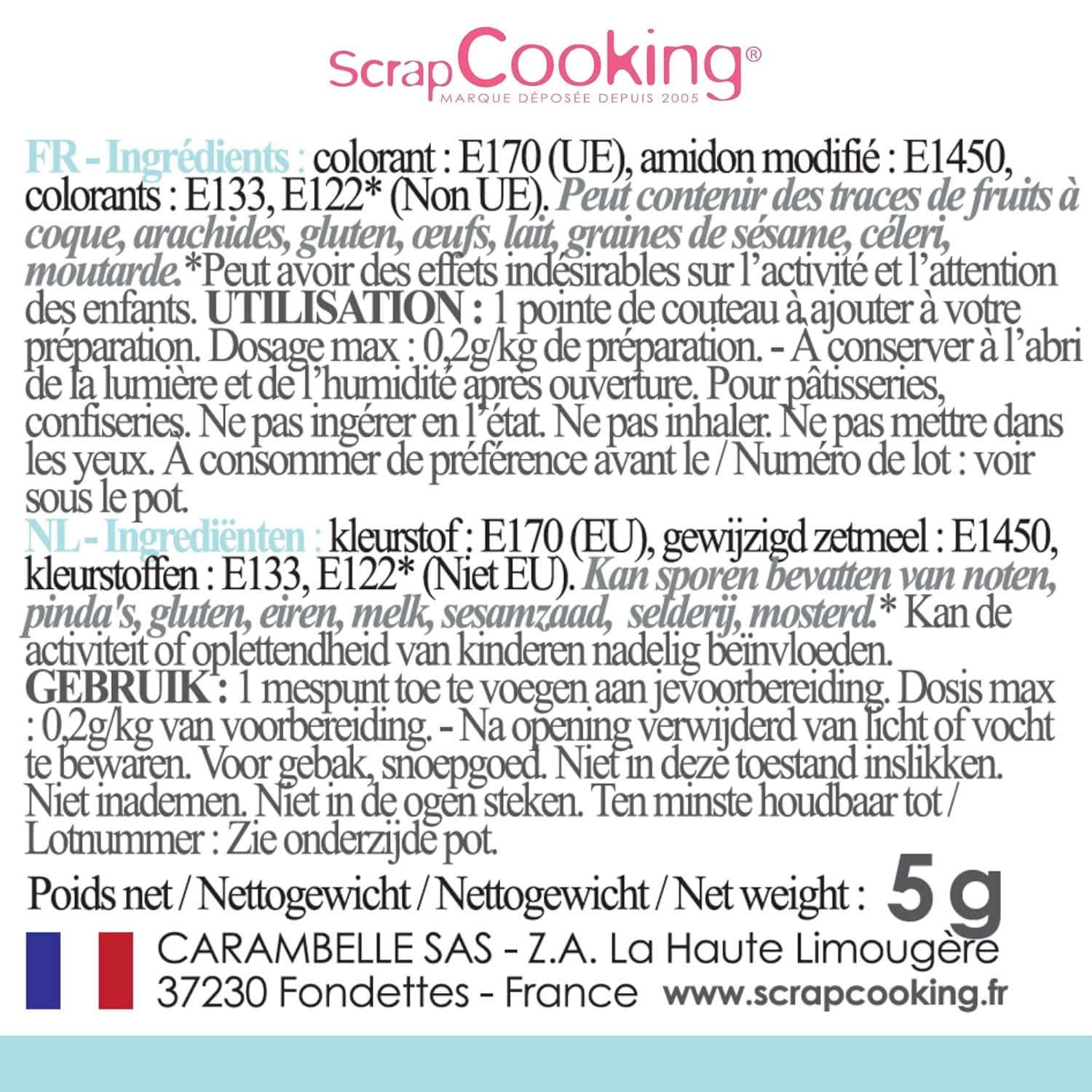 Scrapcooking, poederkleurstof, pastelblauw, 5 gram Naty Shop