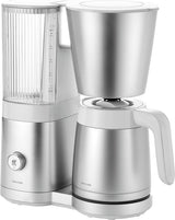 ZWILLING ENFINIGY Filter-espressomachine met glazen karaf van 1,5 liter, espressomachine met roestvrijstalen boiler, bloeifunctie en slimme ontkalking, kunststof, zilver