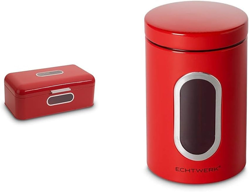 ECHTWERK Retro metalen broodtrommel met kijkvenster en deksel, set van 3 elegante opbergdozen, 1,4 liter inhoud, rode voedselbewaardozen Naty Shop rood groot opbergdoospakket