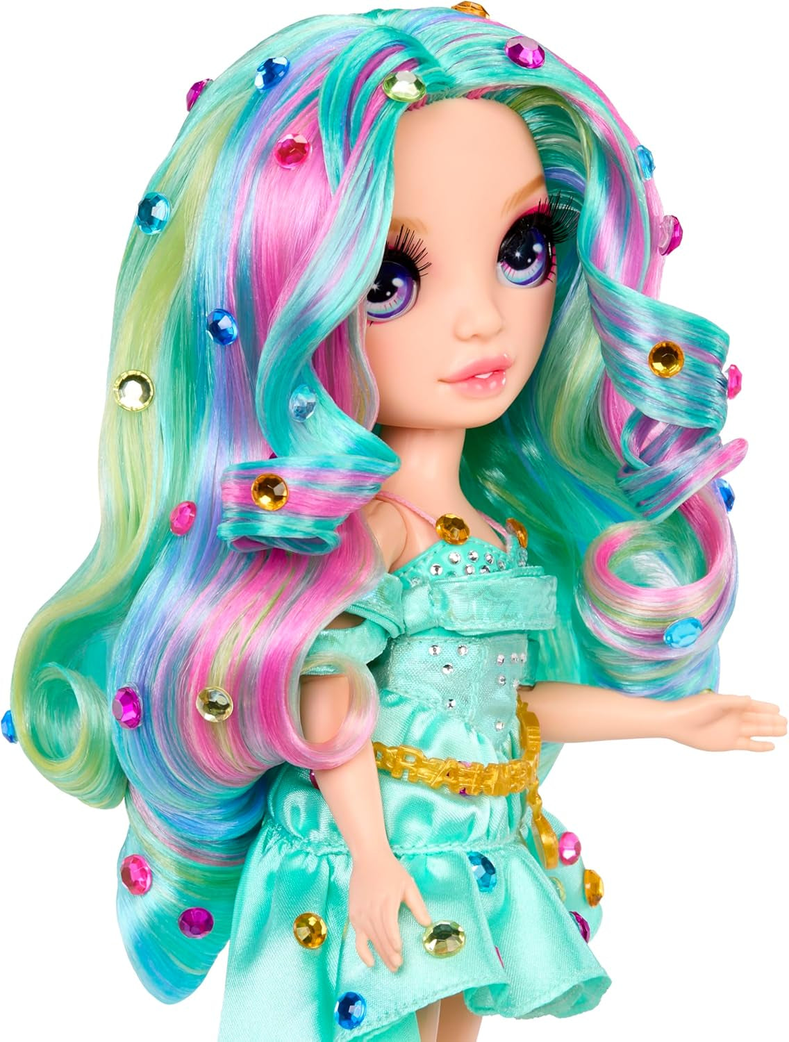 Rainbow High Be Dazzling Modepop - Celine Turquoise - Blauwgroen, 28 cm, met decoratietool, fonkelende edelstenen en stylingaccessoires
