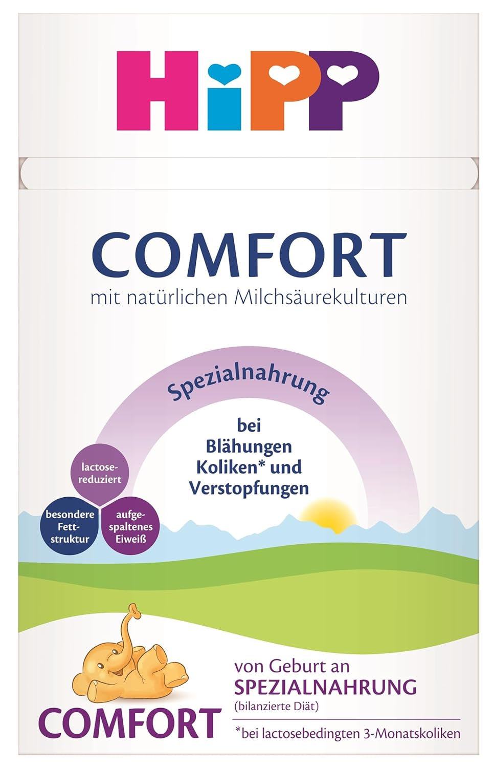 Speciale formule HiPP Comfort (4 x 600 g), vanaf de geboorte, met verlaagd lactosegehalte, voor de dieetbehandeling van kolieken, een opgeblazen gevoel en constipatie