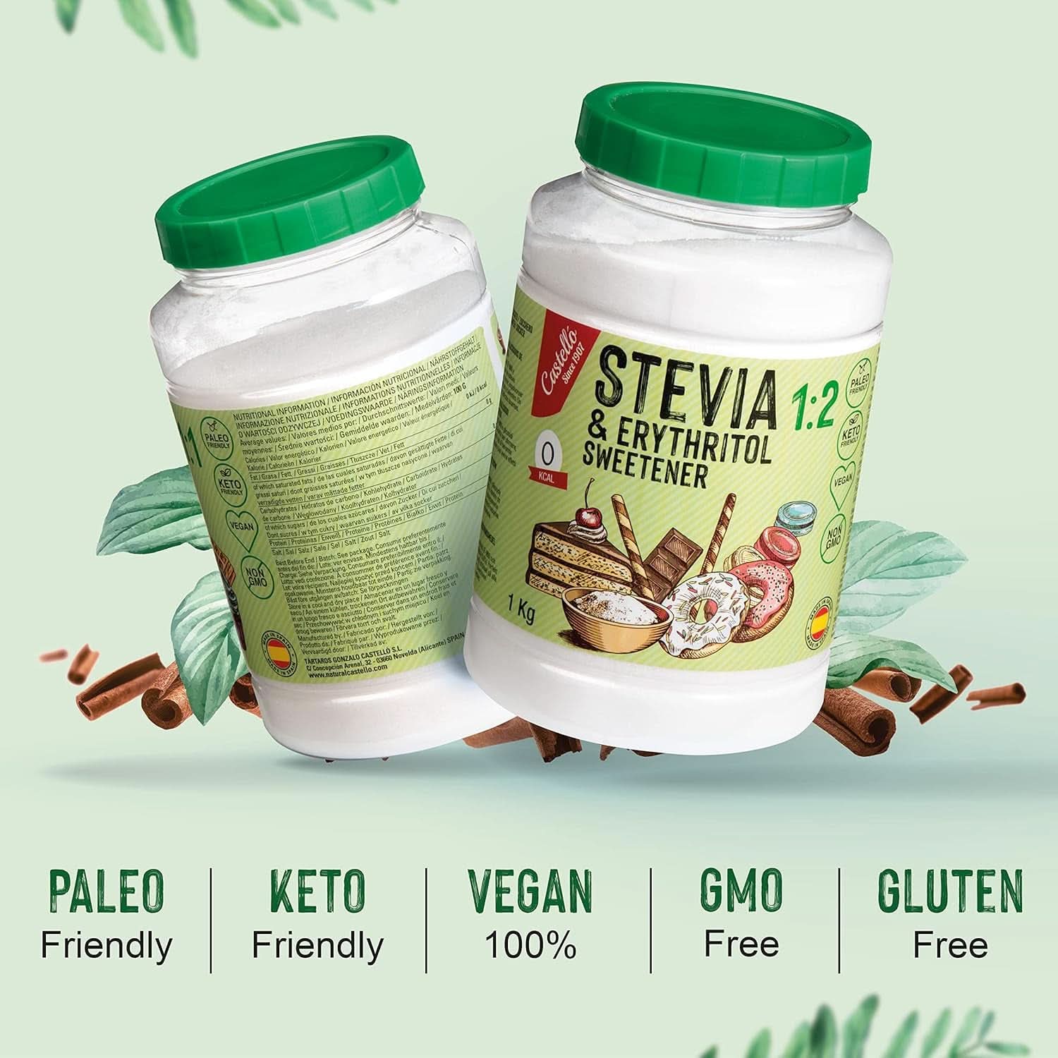 Stevia + Erythritol 1:2 Zoetstof, 1G = 2G Suiker, 1 Kg Zoetstoffen Naty Shop