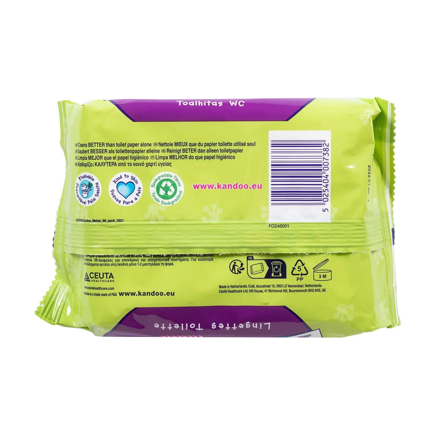 Meloen Feuchttücher - Spülbar - Aus 95% Wasser - Parfümfrei - Plastikfrei - Dermatologisch Getestet - Feuchtes Toilettenpapier Aus 100% Pflanzlichem Cellulosemateriaal - 60 Tücher Naty Shop