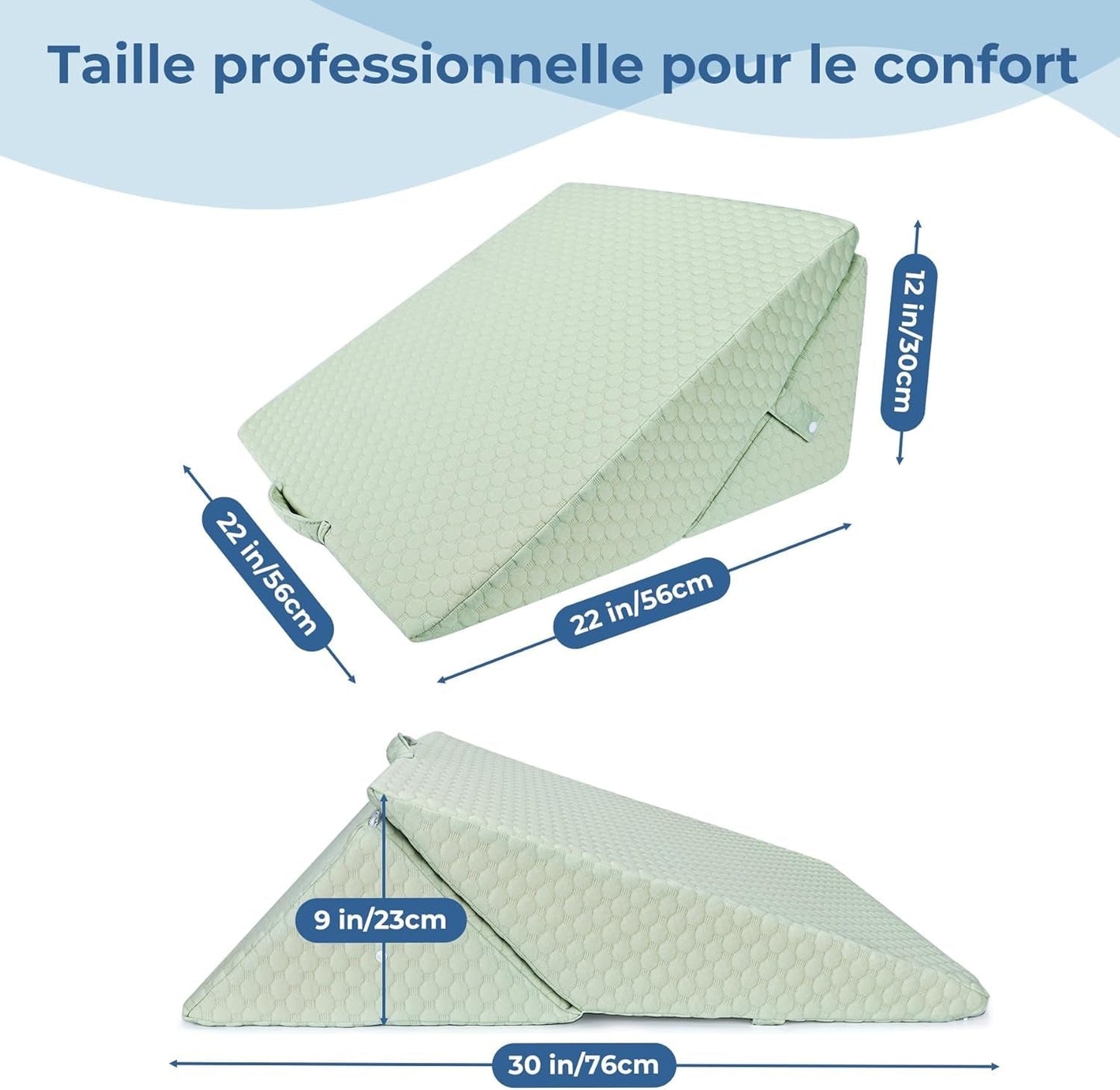 INFANZIA wigkussen voor bed, hoekkussen, driehoekig kussen, opvouwbaar, traagschuim, slaapapneu, zure reflux, beenhoogte, lezen, groen
