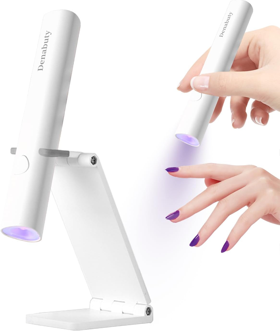Denabuty UV-lamp voor gelnagellak, mini UV-LED-lamp voor nagelvervanging met standaard Tragbare kleine UV-nagellamp voor gelnagellak, voor Aushärten Von Nagelkleber & nageltips wit