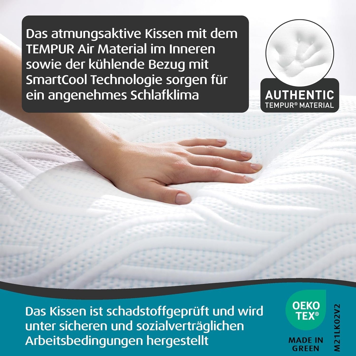 TEMPUR Comfort Air Medium slaapkussen, ademend kussen voor elke slaappositie, OEKO-TEX MADE in GREEN, gemiddelde stevigheid, 40 X 80 Cm Naty Shop standaard kussens