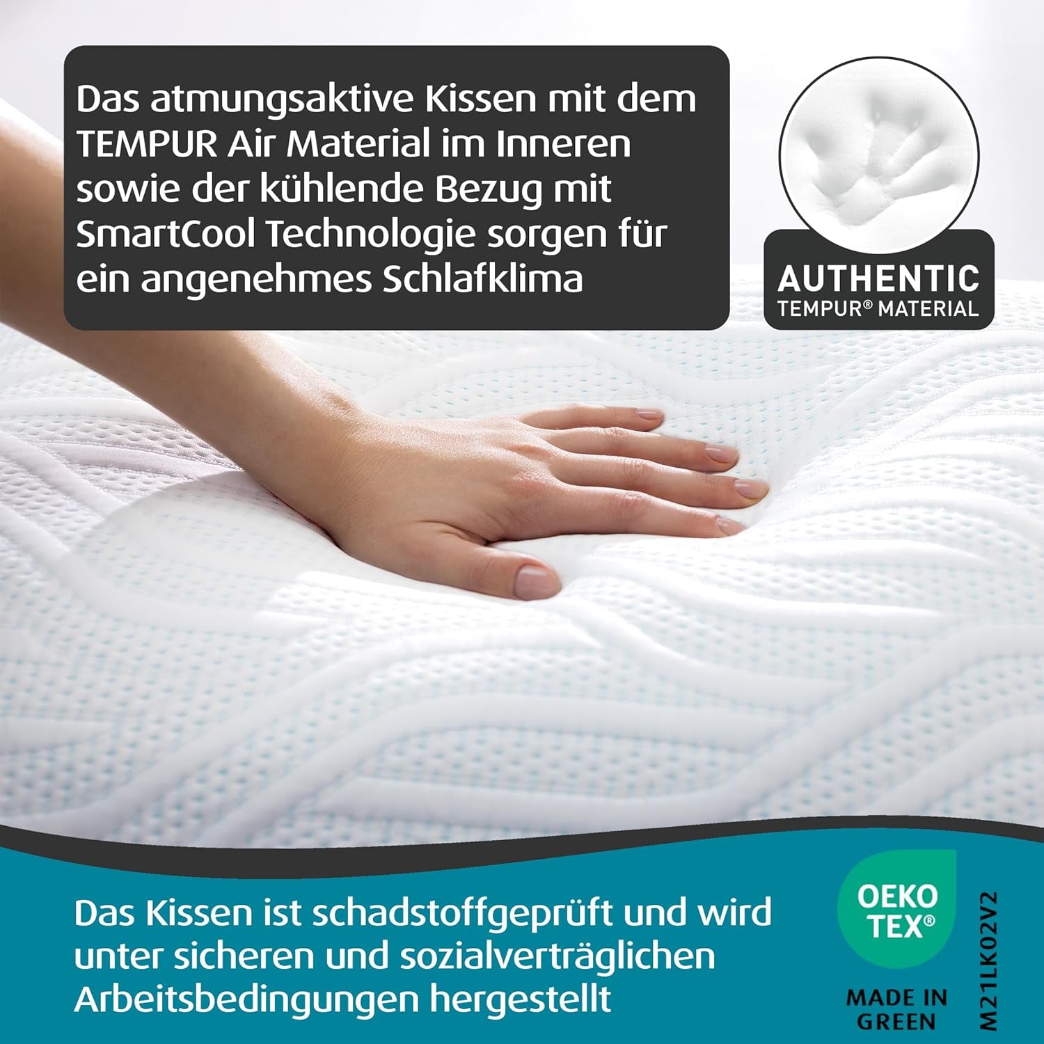 TEMPUR Comfort Air Medium slaapkussen, ademend kussen voor elke slaappositie, OEKO-TEX MADE in GREEN, gemiddelde stevigheid, 40 X 80 Cm Naty Shop standaard kussens