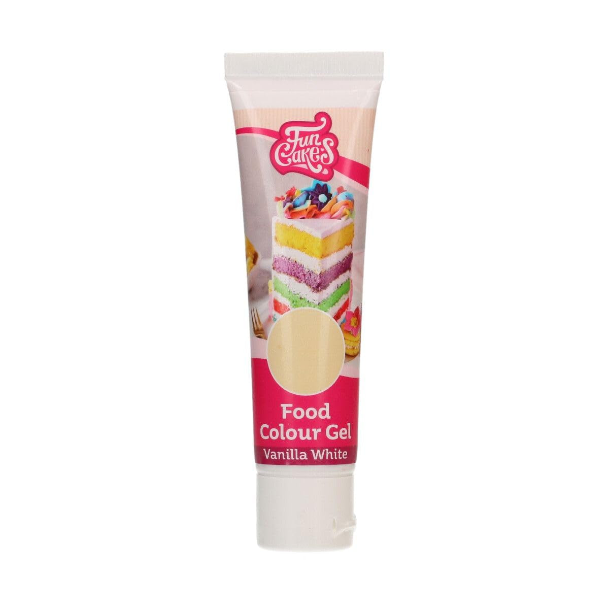 Kleurstof Funcakes White Vanilla Gel: Hooggeconcentreerde kleurstof voor deeg, room, fondant, marsepein, gebak, lichte dosering, individuele druppels voor levendige kleuren, Halal, 30 g