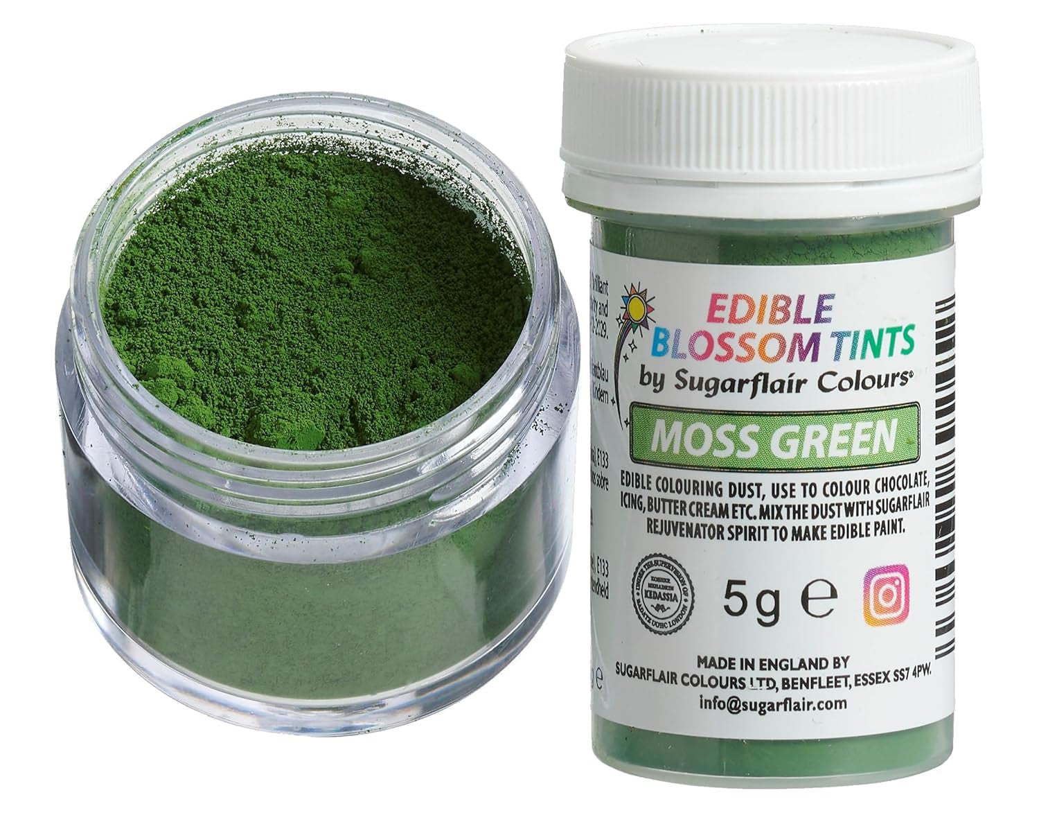 Sugarflair Blossom Tint Dust Moss Green Food Coloring Powder - Kleurstofpoeder voor taartdecoraties, fondant, glazuur, chocolade, botercrème, macarons en meer - 5G