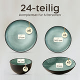 Twinzee 24-delige aardewerk serviesset voor 6 personen - kom en bordenset - magnetronbestendig steengoed - Riviera-collectie