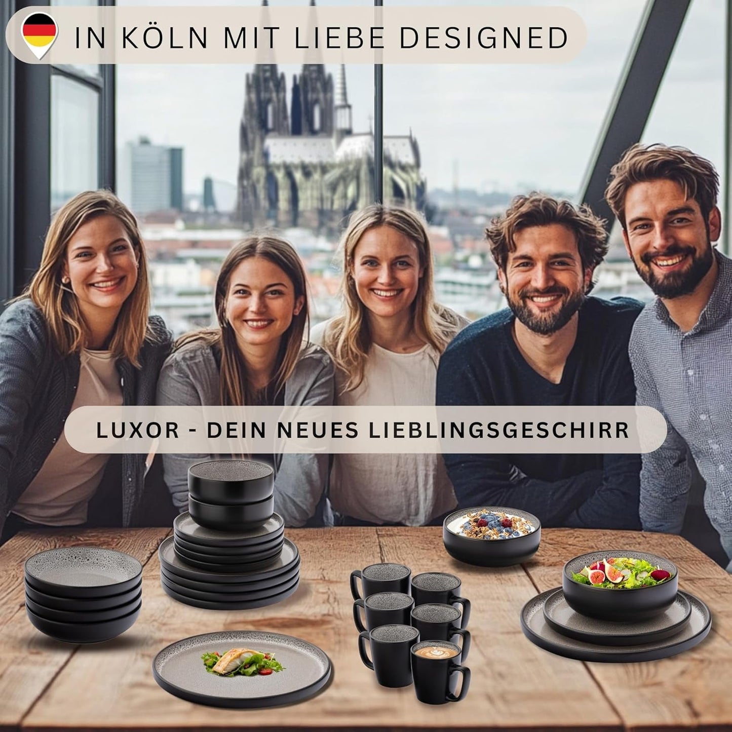 SÄNGER Luxor | Serviesset van steengoed, 18-delig, bordenset voor 6 personen, serviesset (6 dinerborden, 6 mueslischalen, 6 dessertborden), krasbestendig bruin-beige serviesgoed | DE WAARDE-COLLECTIE