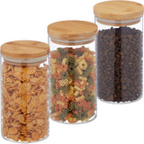 Relaxdays Voorraadpotten met Bamboe Deksels Set van 3 Ronde Glazen Potten 1000ml Lekvrij Helder/Natuurlijk 18x10cm Voedselbewaardozen Naty Shop Transparant/Natuurlijk 1000Ml