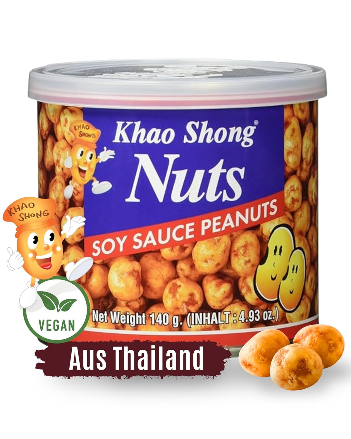 Khao Shong Gebakken groene erwten met wasabi, knapperige erwten in een pittig beslag, een vetarm alternatief voor noten, medium pikant, 1 blik van 140 g | 140 g (1 pakje)