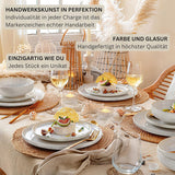 ZANGER | 24-delige Corfu Serviesset Servies voor 8 personen Handgemaakte keramische serviesset inclusief dinerborden, dessertborden en Suma-borden Crèmekleurig servies met zandtextuur