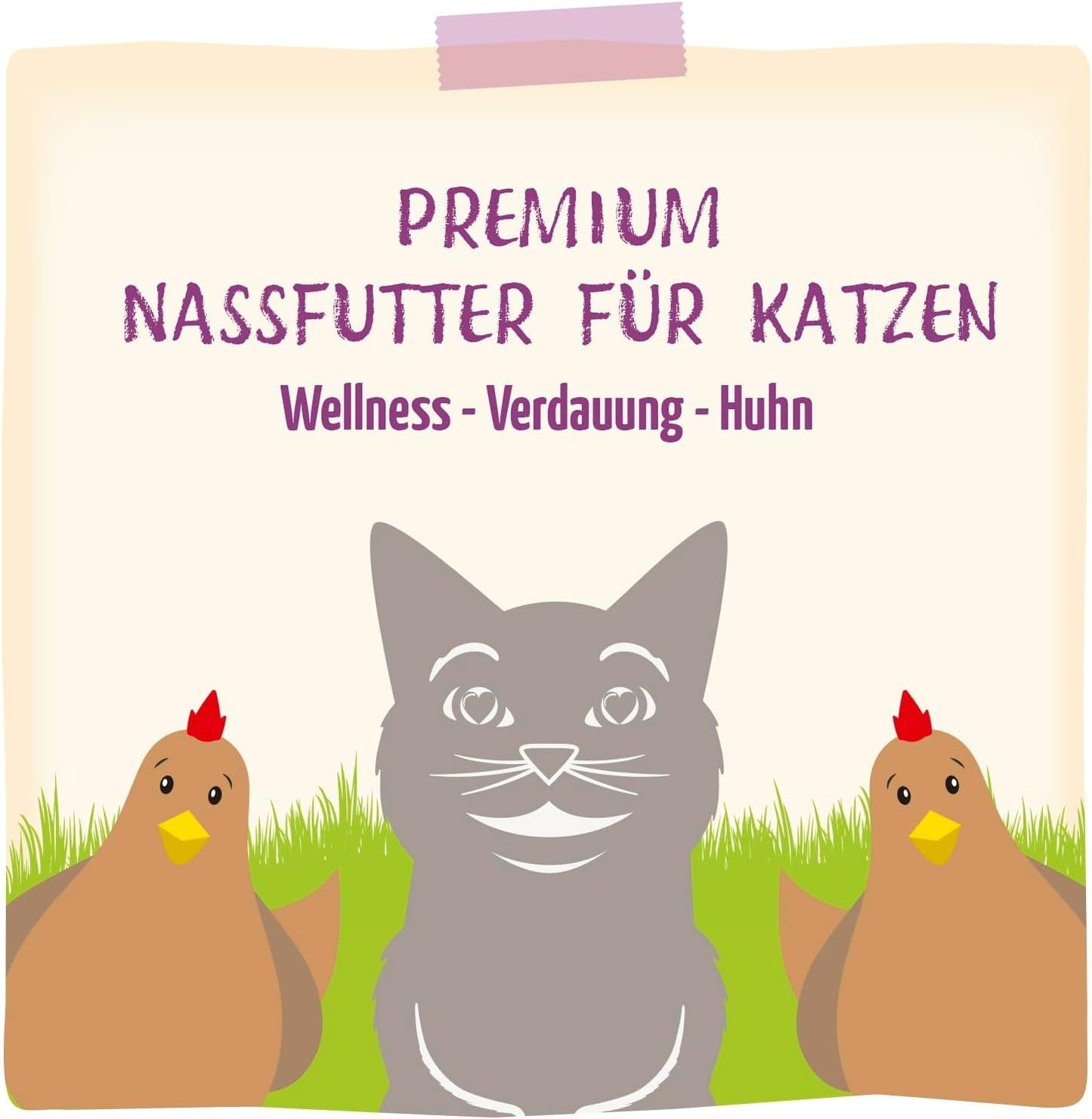MjAMjAM - Premium natvoer voor katten - Wellness - Spijsvertering - Kip, verpakking van 12 (12 x 125 g), graanvrij