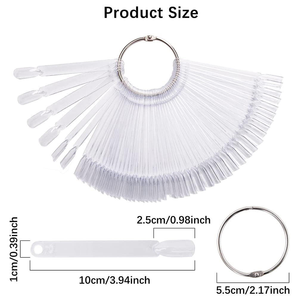 300 transparante nagelsticks, waaiervormige nagelontwerpen, kleurendisplaytips met 6 metalen ringen, kunstnagelplaat voor nagelsalon en gellakoefening voor beginners