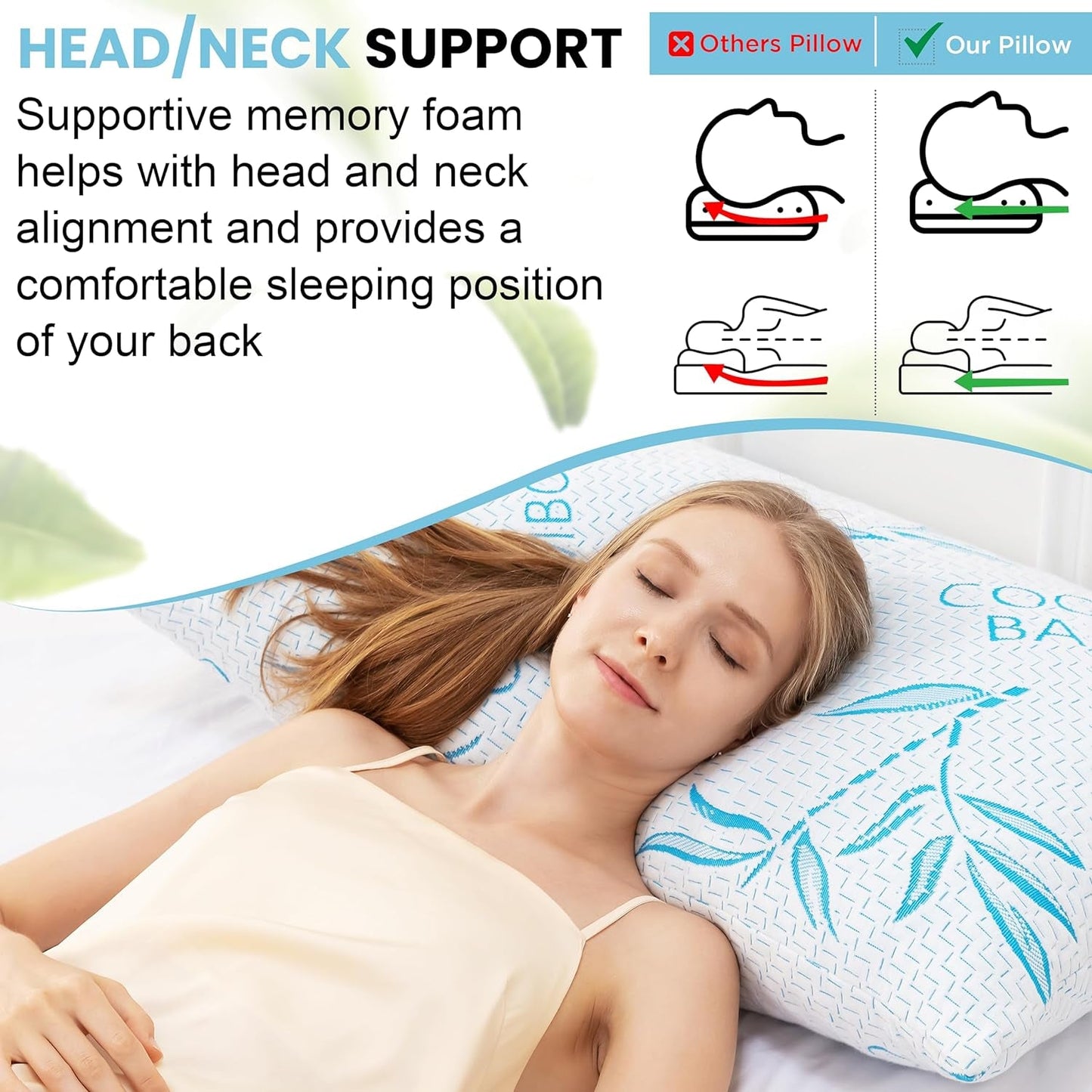 Comfysleep Kingsize Bamboe Viscose Kussen Verkoelend Versnipperd Traagschuim Verstelbare Bamboe Viscose Afneembare/Wasbare Hoes 2 stuks Naty Shop Standaard Kussens