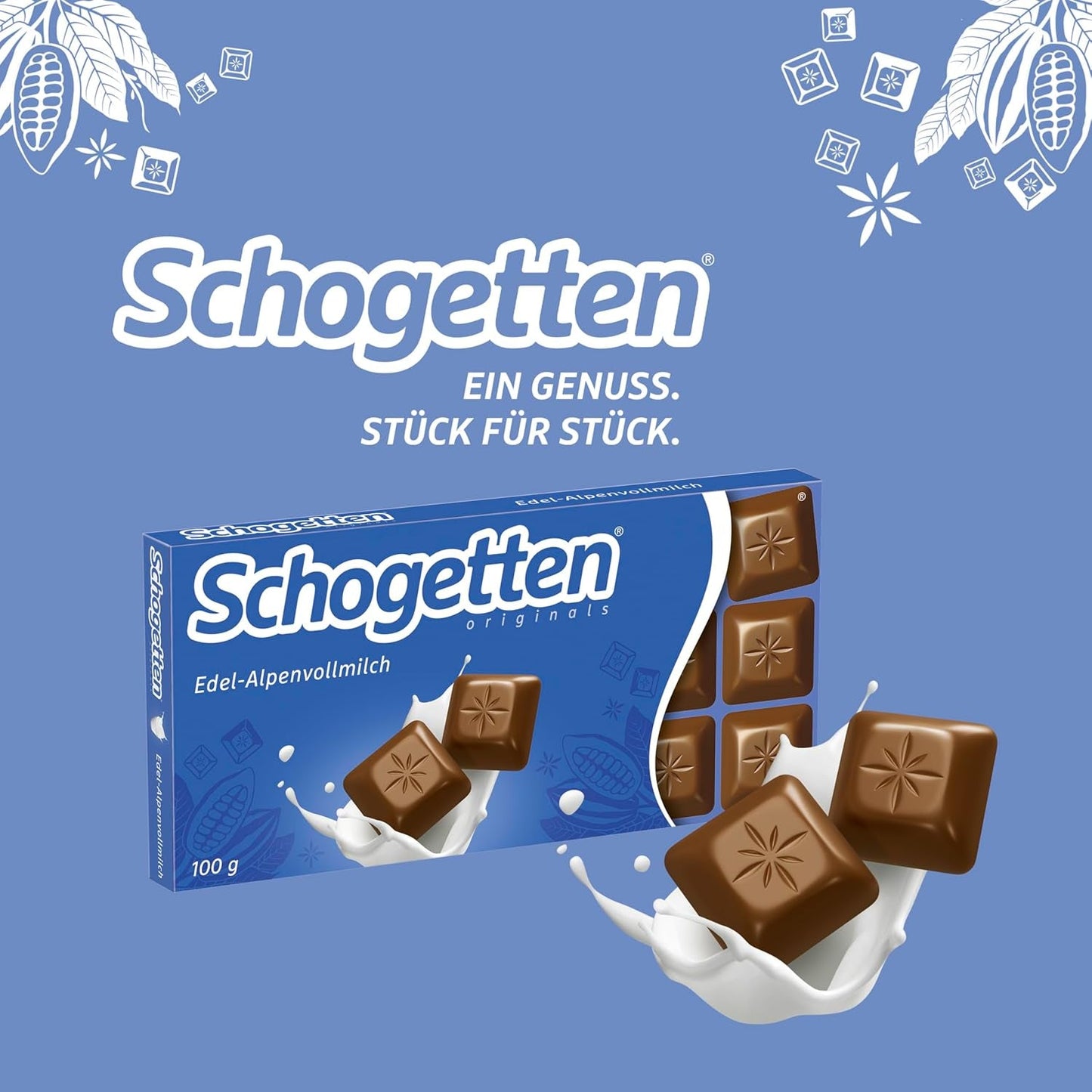 Schogenten Premium Alpenmelkchocoladereep, 100 g, individueel geportioneerd. Een genot. Stuk voor stuk.