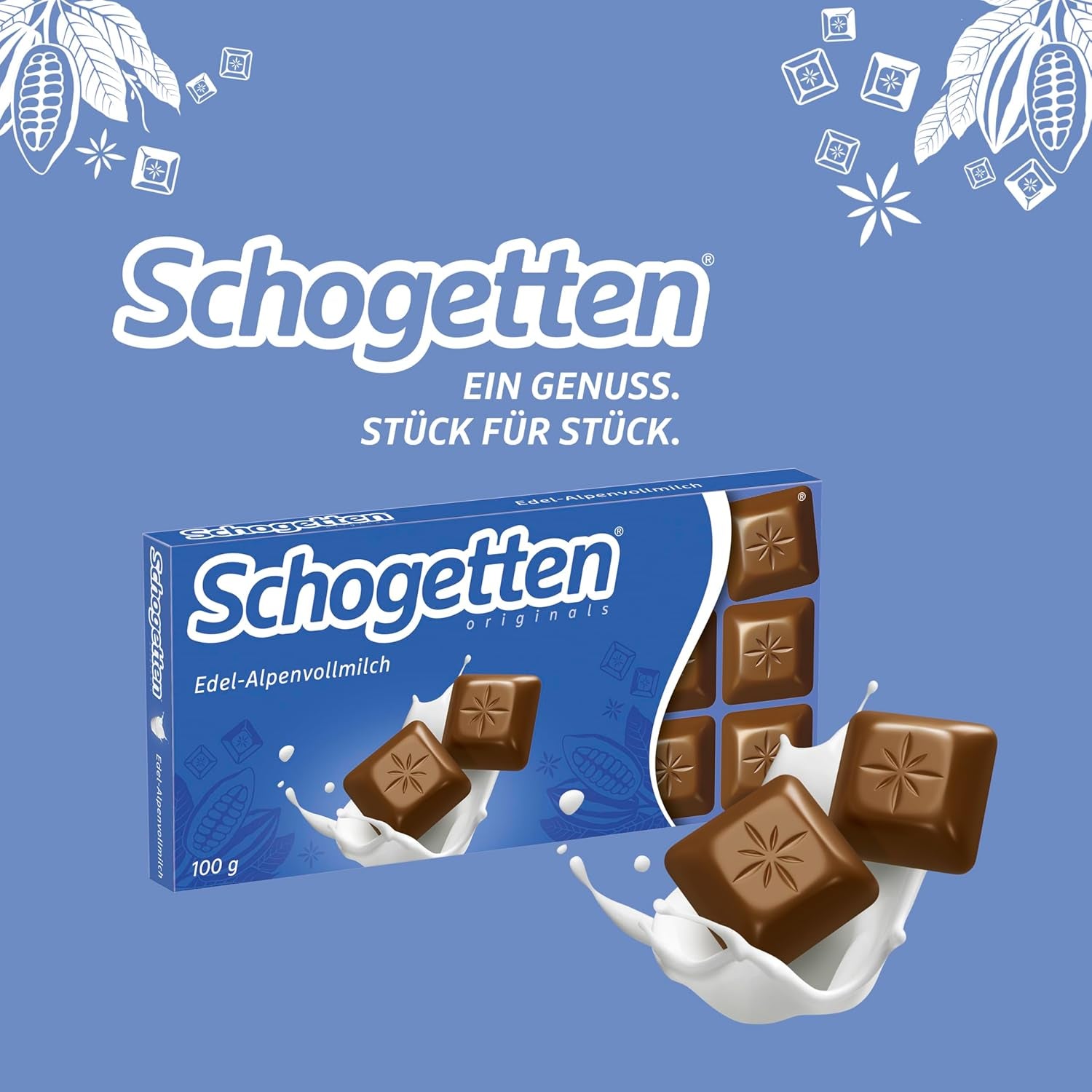 Schogenten Premium Alpenmelkchocoladereep, 100 g, individueel geportioneerd. Een genot. Stuk voor stuk.