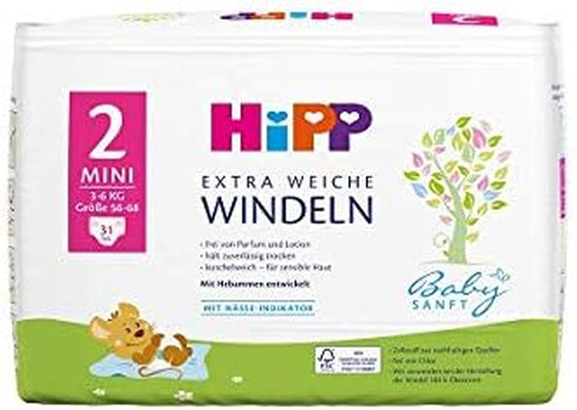 HiPP Babysanft miniluiers maat 2 in een verpakking van 2 weken (124 luiers)