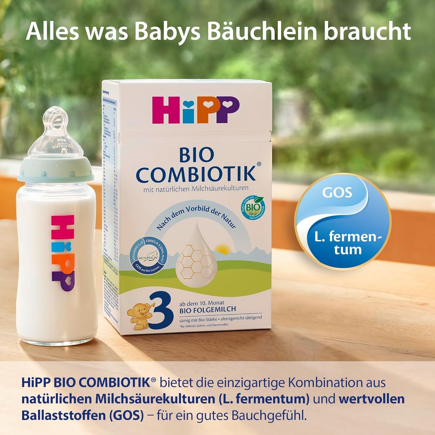 HiPP 3 Biologische Combiotik (4 x 600g), opvolgmelk vanaf 10 maanden, met natuurlijke culturen van melkzuur, vitamine C en D, GOS, Omega-3 (DHA, ALA), van de beste biologische kwaliteit