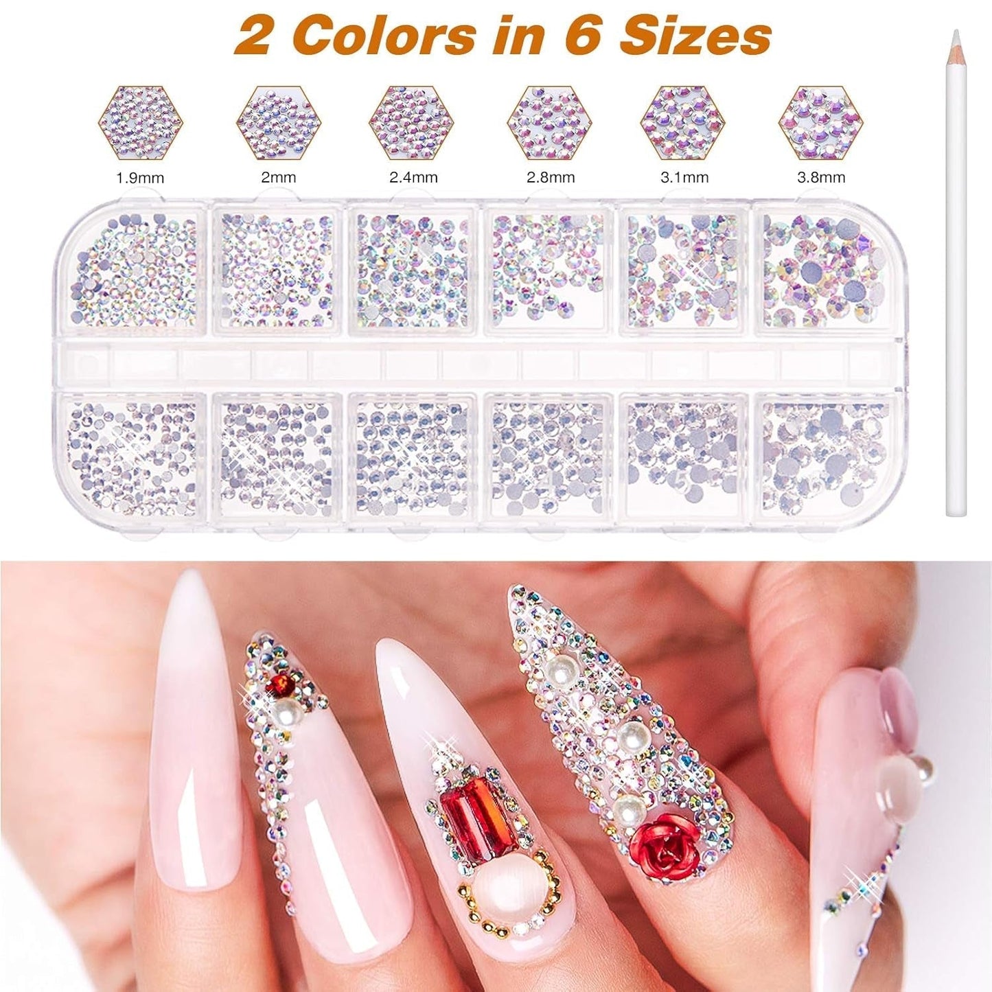 MELLIEX 45 Stück Nail Art Decoratie Zubehör Set, Nägel Pinsel Strasssteine ​​Glitzer Goldfolie Nageldesign Dotted Pen Streifenband Für Nagelkunst Maniküre Set