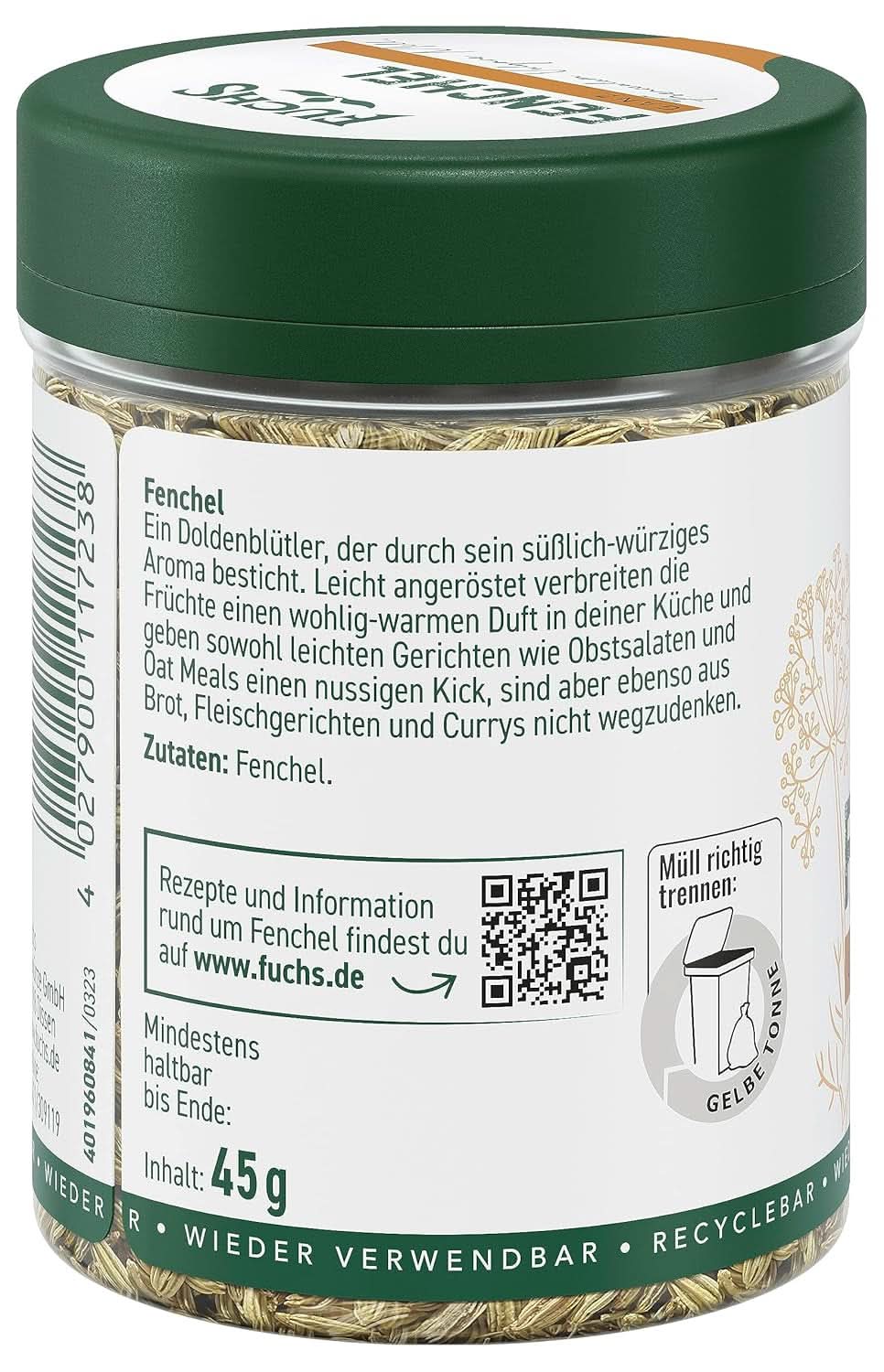 Fuchs - Hele venkel - zoete en kruidige smaak voor fruitsalades - 45 g Condimente Naty Shop