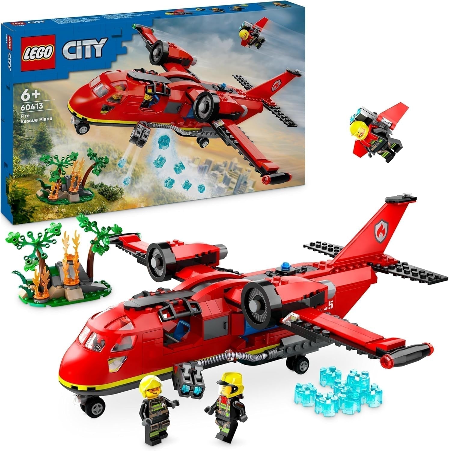 LEGO City Brandweervliegtuig, speelgoedvliegtuig brandweermanset voor kinderen, bouwset met 3 brandweerfiguren en brandweerlandschap, geweldig cadeau-idee voor jongens en meisjes vanaf 6 jaar oud 60413 Bouwsets Besuche den LEGO-Store Single