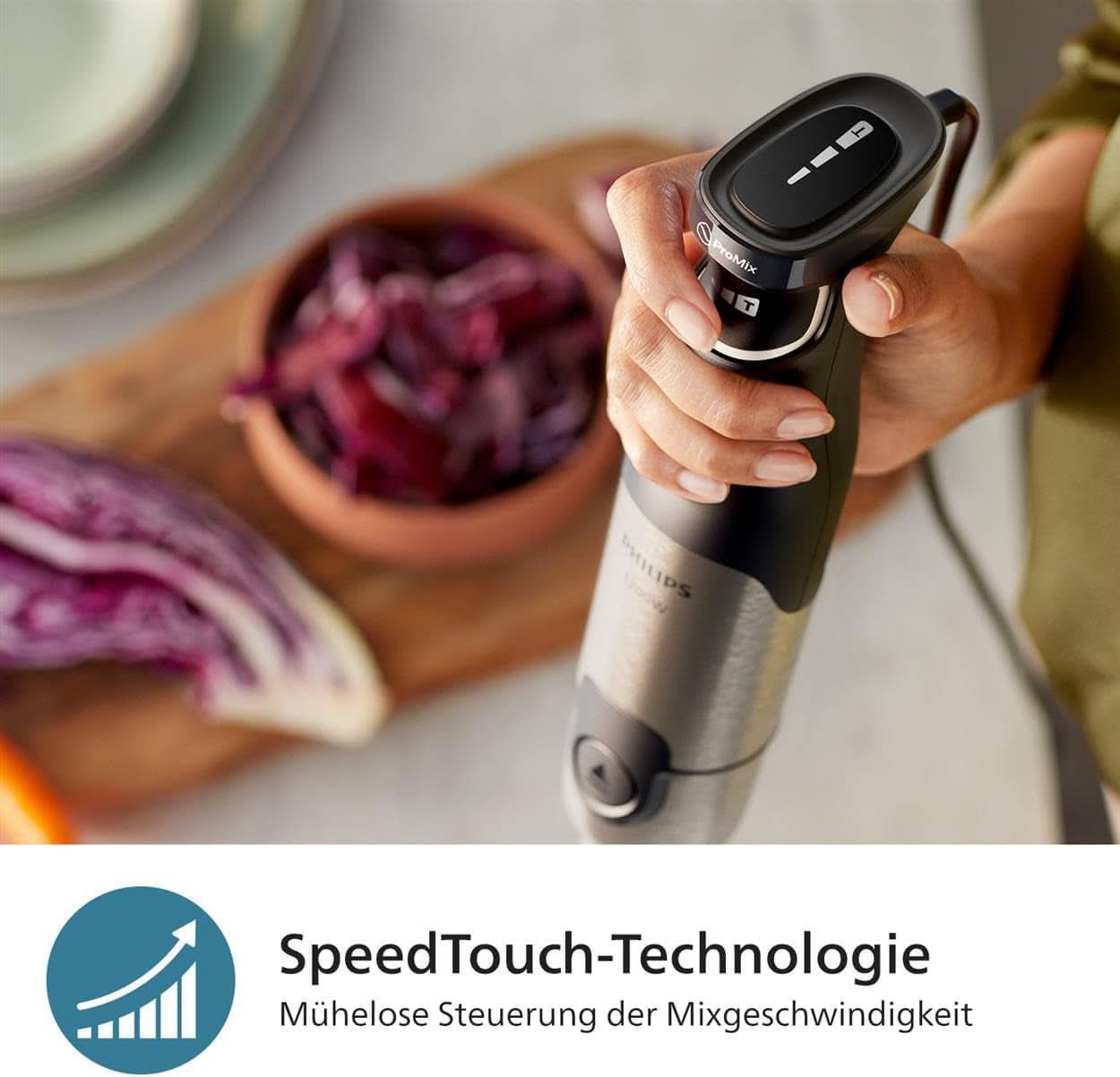Philips 5000-Serie Stabmixer - 1200W Leistung. Promix-technologie. Led Geschwindigkeitsanzeiger. Stufenlose Geschwindigkeitseinstellung. Compact ontwerp. Leicht Zu Reinigen. Schwarz (HR2681/00) Keuken Naty Shop