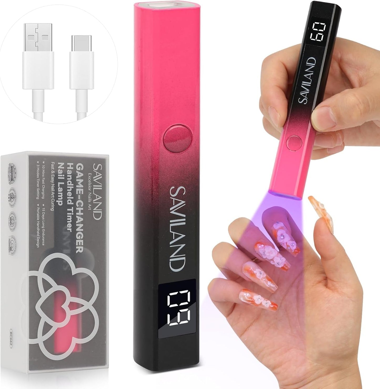 Saviland UV-lamp voor gelnagels: Mini U V-lamp voor nagelsSchützen Sie Die Haut Wiederaufladbar Klein LED Nagellack Trocknergerät Für Nagellack Aufbaugel Nail Tips Nagelkleber Geschenken voor Frauen