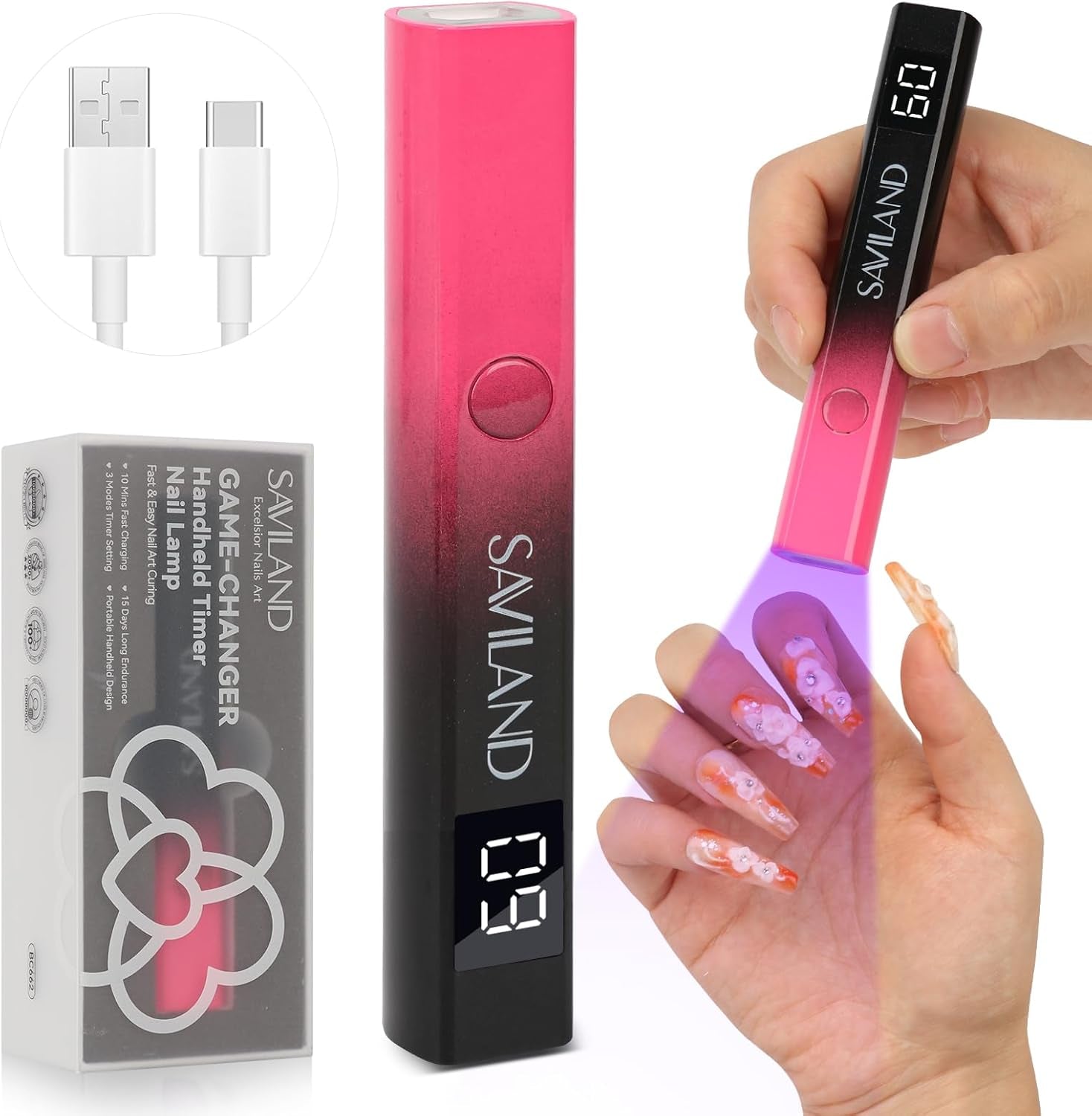 Saviland UV-lamp voor gelnagels: Mini U V-lamp voor nagelsSchützen Sie Die Haut Wiederaufladbar Klein LED Nagellack Trocknergerät Für Nagellack Aufbaugel Nail Tips Nagelkleber Geschenken voor Frauen