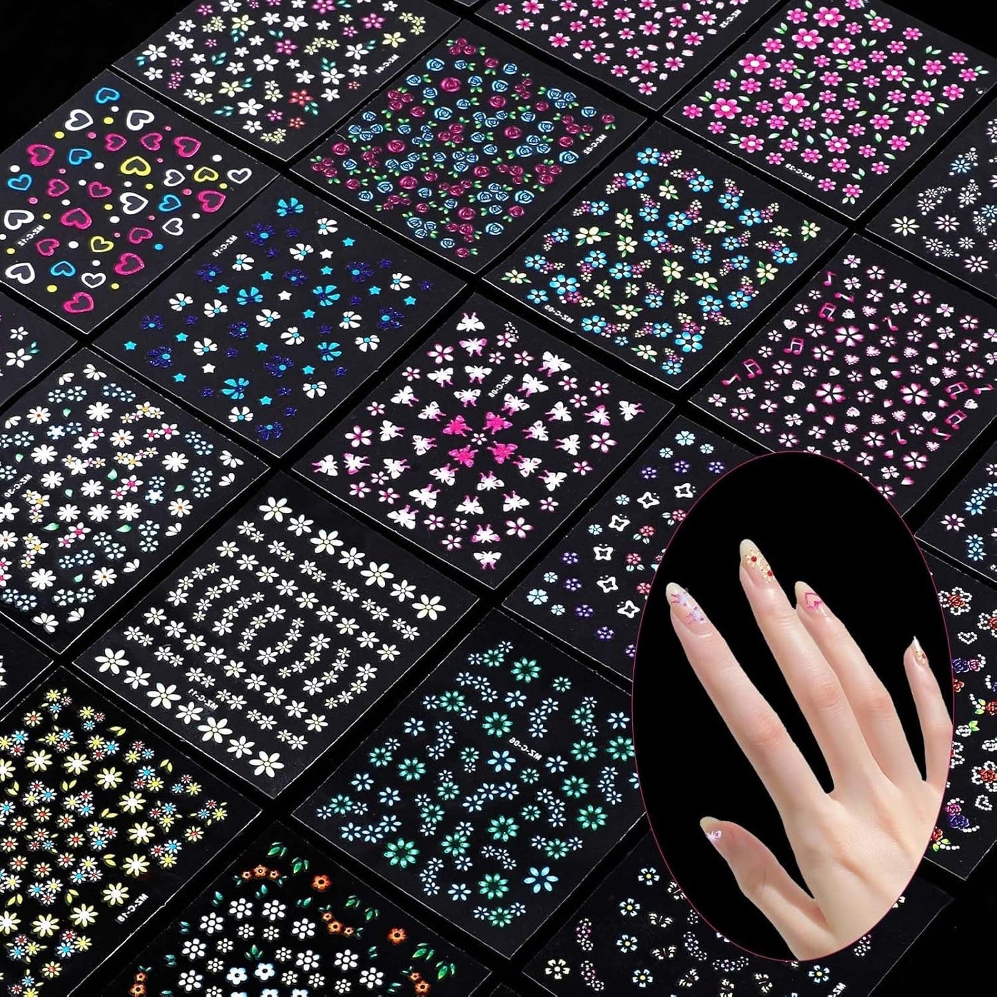 3D Nagelsticker 30 Blatt Nagelsticker Selbstklebend Blumen Blumenherzform Nageldesign Nagelsticker Nageldesign Zubehör Nagelaufkleber Für DIY Decoraties, Maniküre, Handyhüllen
