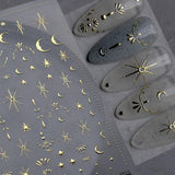 gouden ster en maan nagelstickervellen, engelenvleugels, bruine gouden nagelstickers, sterren, nagelfolie, nagelstickers, nageldesignaccessoires, nagelstickers