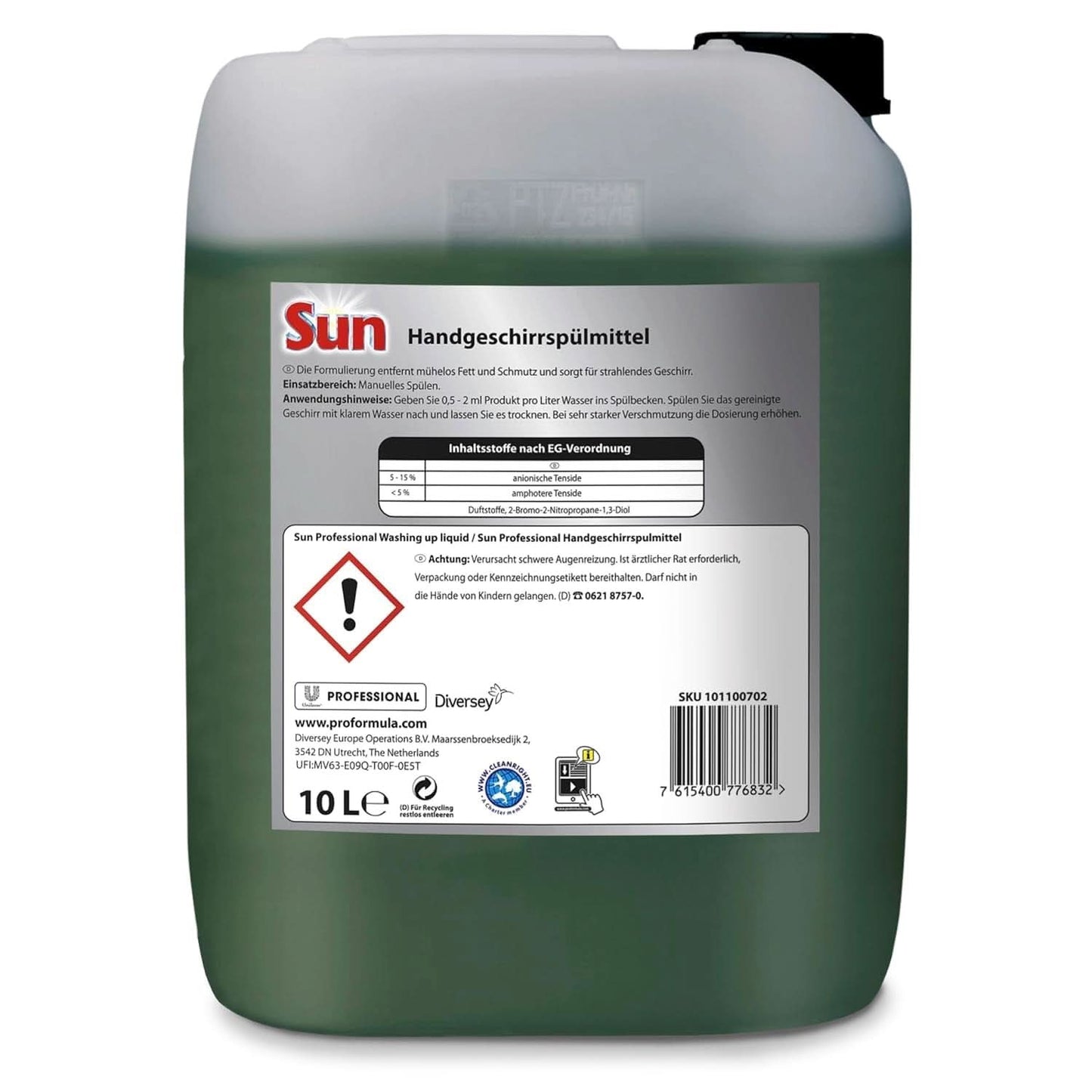 Sun Professioneel, handmatig afwasmiddel - Zeer effectieve vetverwijdering, met frisse citrusgeur, 10 liter Keukenafwasmiddel Naty Shop