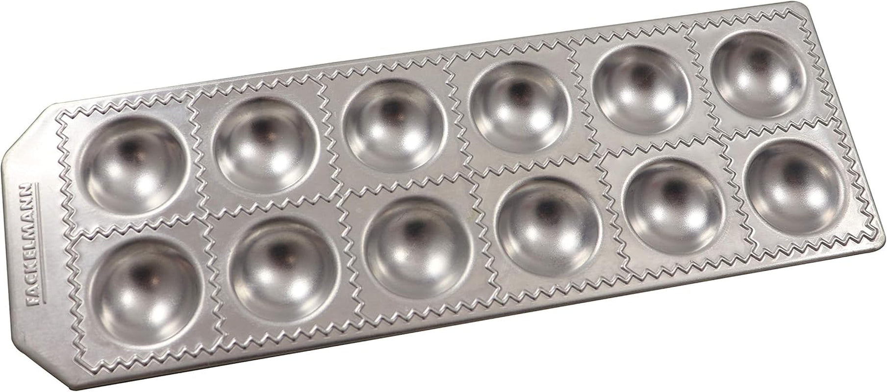 Fackelmann 40926 zelfgemaakte raviolivorm, ronde vorm, 12 holtes, 34 x 11,5 x 2 cm, sybaris, (kleur: zilver), hoeveelheid: 1 stuk, aluminium