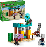 LEGO Minecraft The Illager Desert Patrol videogameset voor kinderen, buitenpost minispeelgoed en drie minifiguren, waaronder Plunderer, Dienaar en Cactus Knight 21267 Bouwsets