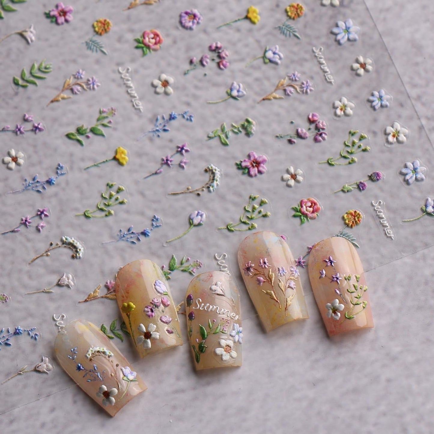 JMEOWIO 3D Nagelsticker Blume Frühling Sommer Floral Nail Art Sticker Selbstklebend Nagelaufkleber 5D Stereoskopische Decoratie Nageldesign Zubehör 1 Blatt