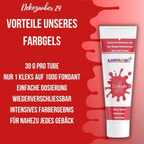 Dekozauber 24 rode kleurstof, gel, 30 g, veganistisch, suikervrij, hooggeconcentreerd, rode kleurstof voor fondant, botercrème, drankjes en meer