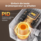 AMZCHEF 20 bar espressomachine, LED-display, professionele melkopschuimer en roestvrijstalen stoomlans, 1,5 liter verwijderbare tank, 1350 W snelle verwarming, wit