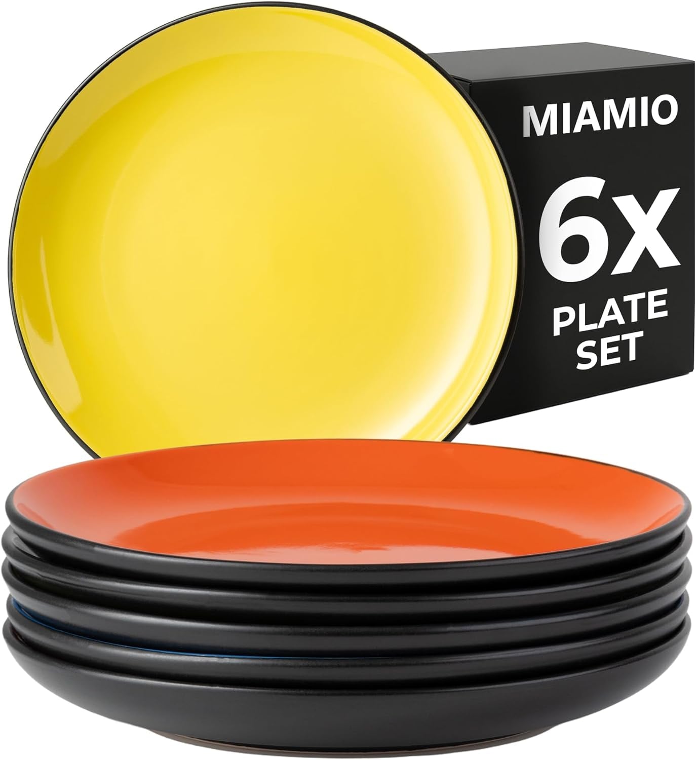 MIAMIO - Set van 6 keramische aardewerken borden/dinerborden - Le Papillon Collection (kleurrijke, kleine borden (6x))