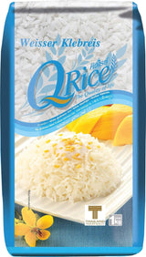 Q RIJST | Weißer Klebreis Langkorn uit Thailand | Aromatisch met klebrigertextuur | Ideaal voor curry's, sushi, mochi of rijstpudding 1 x 1 kg