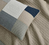 Chezmoi Collectie Addy Patchwork Quiltset Voorgewassen Katoen Lichtgewicht Omkeerbaar Alle seizoenen Oversized 3-delig Marine Wit Grijs Taupe Geruite Quilts & Quilts Naty Shop